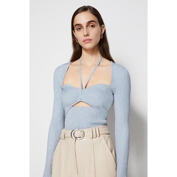 New Jonathan Simkhai Alexia Sweetheart Pullover Stretch Sweater Cut Out Sz XL - Picture 2 of 14